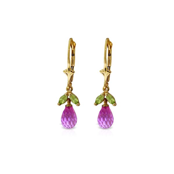 Genuine 3.4 ctw Pink Topaz & Peridot Earrings 14KT Yellow Gold - REF-26Y6F