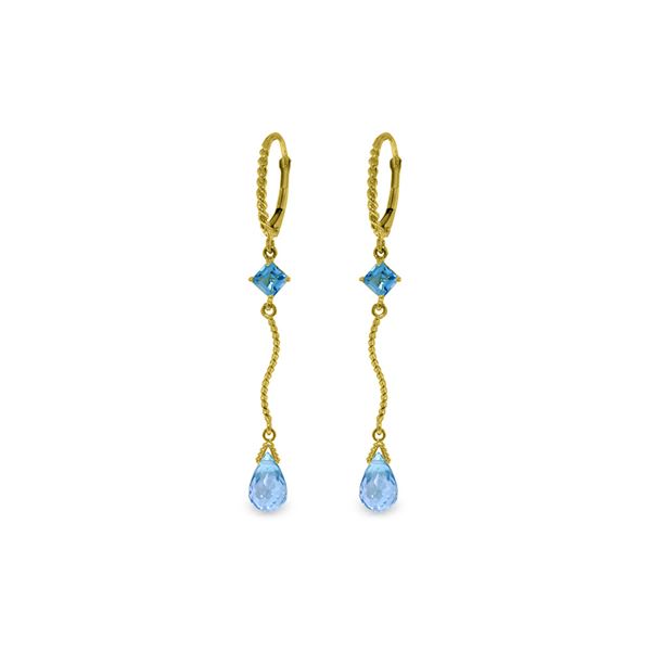 Genuine 3.5 ctw Blue Topaz Earrings 14KT Yellow Gold - REF-33V8W