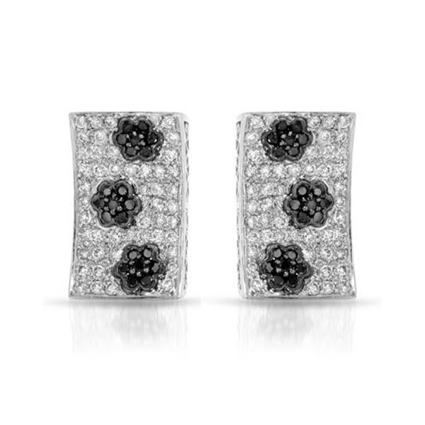 Natural 1.59 CTW Diamond & Black Round Diamond Earrings 14K White Gold - REF-131M4F