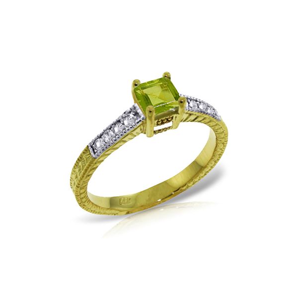 Genuine 0.65 ctw Peridot & Diamond Ring 14KT Yellow Gold - REF-69Y6F