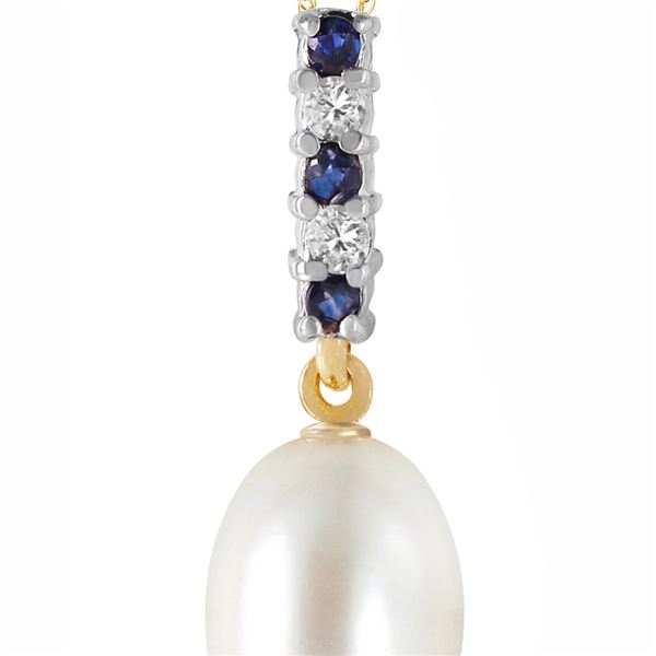 Genuine 4.15 ctw Pearl, Sapphire & Diamond Necklace 14KT Yellow Gold - REF-20M4T