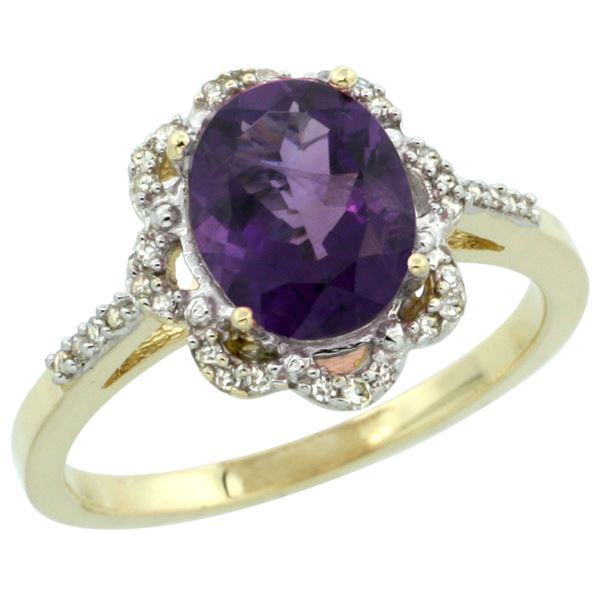 1.94 CTW Amethyst & Diamond Ring 14K Yellow Gold - REF-45X8M