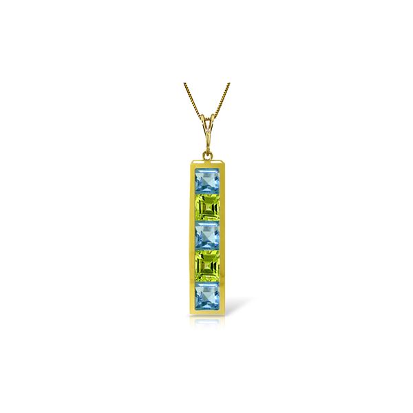 Genuine 2.25 ctw Blue Topaz & Peridot Necklace 14KT Yellow Gold - REF-36M9T