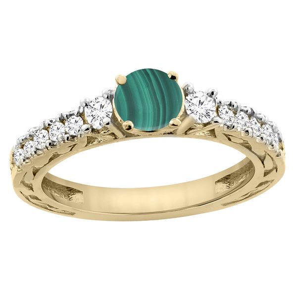 2.53 CTW Malachite & Diamond Ring 14K Yellow Gold - REF-79M2K