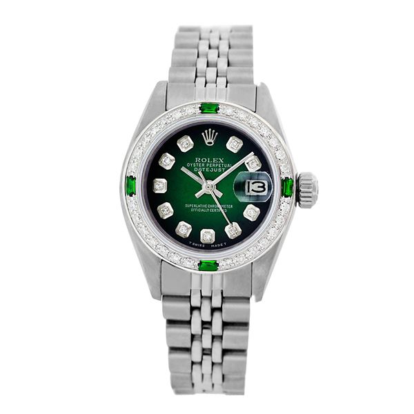 Rolex Pre-owned 26mm Womens Custom Green Vignette Stainless Steel