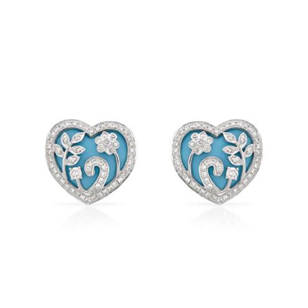 Natural 7.79 CTW Turquoise & Diamond Earrings 18K White Gold - REF-132R3K