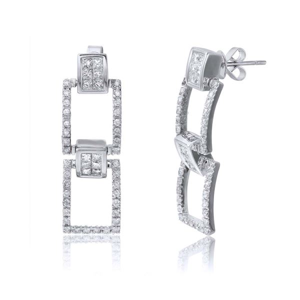 Natural 2.06 CTW Diamond & Princess Diamond Earrings 18K White Gold - REF-314X3T