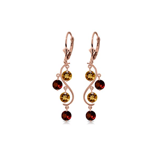 Genuine 4.6 ctw Garnet & Citrine Earrings 14KT Rose Gold - REF-53N4R