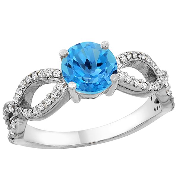 1.25 CTW Swiss Blue Topaz & Diamond Ring 10K White Gold - REF-49A8X