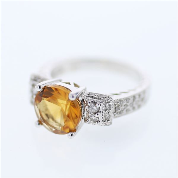 Natural 2.84 CTW Citrine & Diamond Ring 14K White Gold - REF-81Y9N