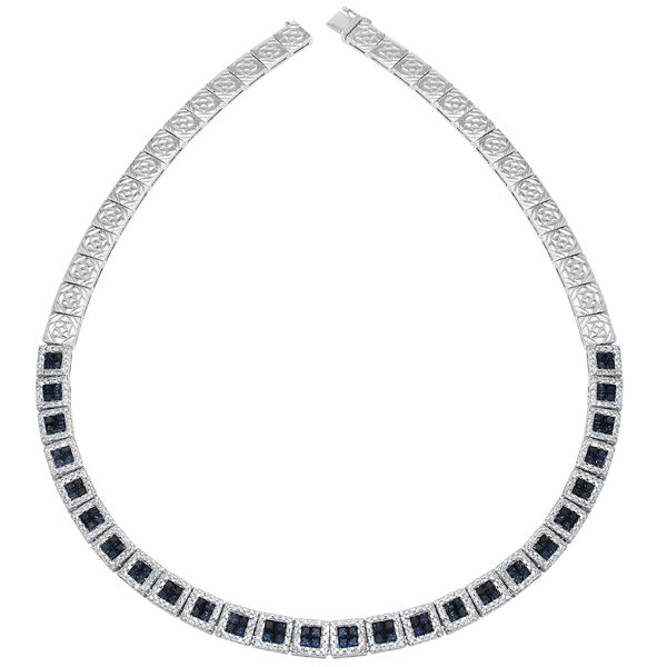 Natural 13.08 CTW Sapphire & Diamond Necklace 14K White Gold - REF-637Y2N