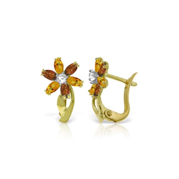 Genuine 1.10 ctw Citrine, Garnet & Diamond Earrings 14KT Yellow Gold - REF-36P3H