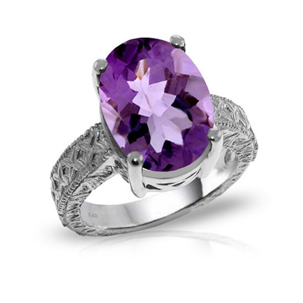 Genuine 7.5 ctw Amethyst Ring 14KT White Gold - REF-125K9V