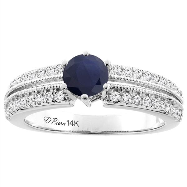 1.40 CTW Blue Sapphire & Diamond Ring 14K White Gold - REF-130N4Y