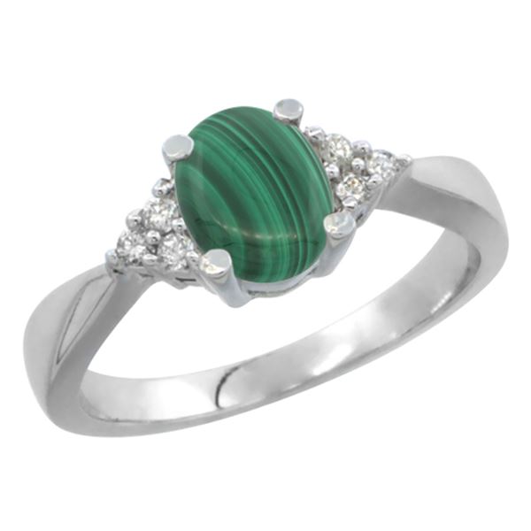 0.81 CTW Malachite & Diamond Ring 10K White Gold - REF-27W5F