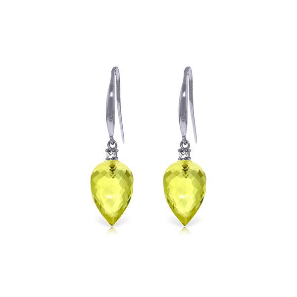 Genuine 18.1 ctw Lemon Quartz & Diamond Earrings 14KT White Gold - REF-35H2X