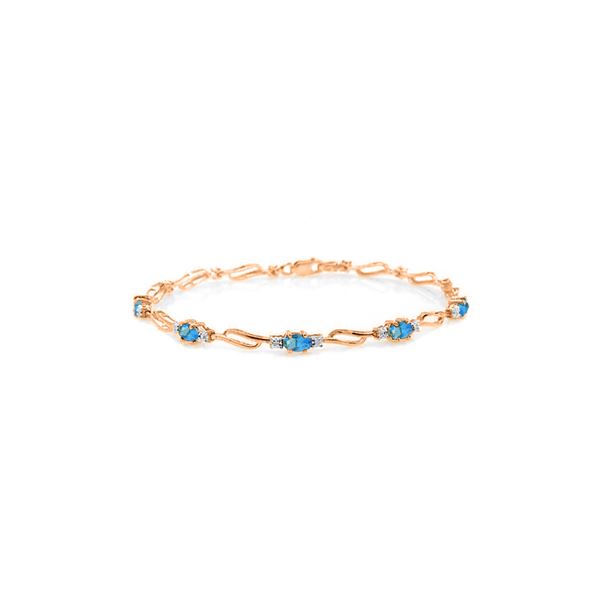 Genuine 3.39 ctw Blue Topaz & Diamond Bracelet 14KT Rose Gold - REF-82M5T