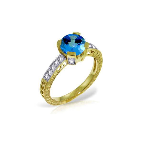 Genuine 1.80 ctw Blue Topaz & Diamond Ring 14KT Yellow Gold - REF-98V3W