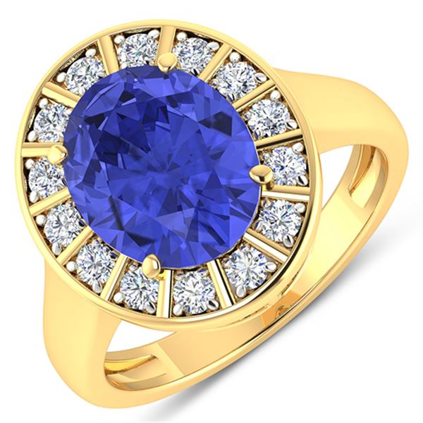 Natural 4.17 CTW Tanzanite & Diamond Ring 14K Yellow Gold - REF-133T3H