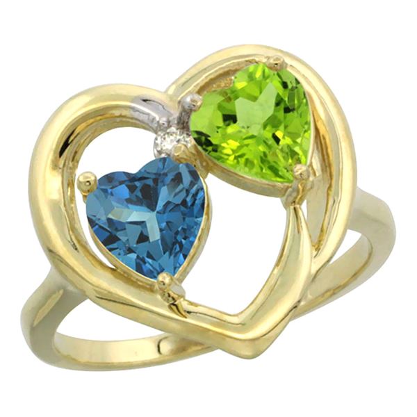 2.61 CTW Diamond, London Blue Topaz & Peridot Ring 14K Yellow Gold - REF-34R2H