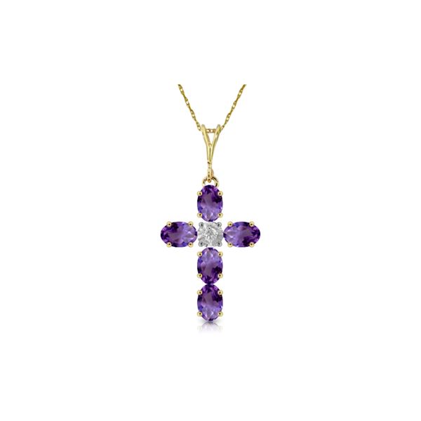 Genuine 1.75 ctw Amethyst & Diamond Necklace 14KT Yellow Gold - REF-39K8V