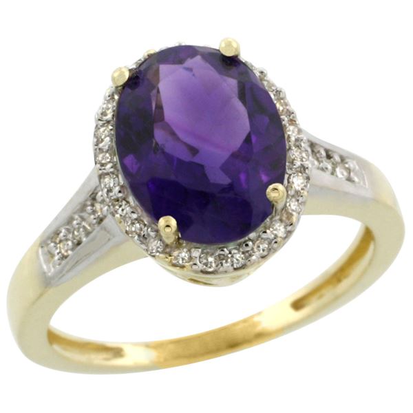 2.60 CTW Amethyst & Diamond Ring 14K Yellow Gold - REF-52R7H