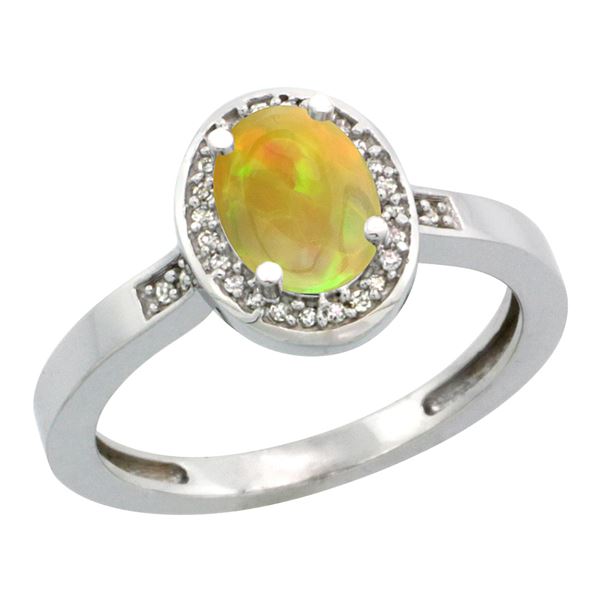 0.71 CTW Ethiopian Opal & Diamond Ring 10K White Gold - REF-32H5M