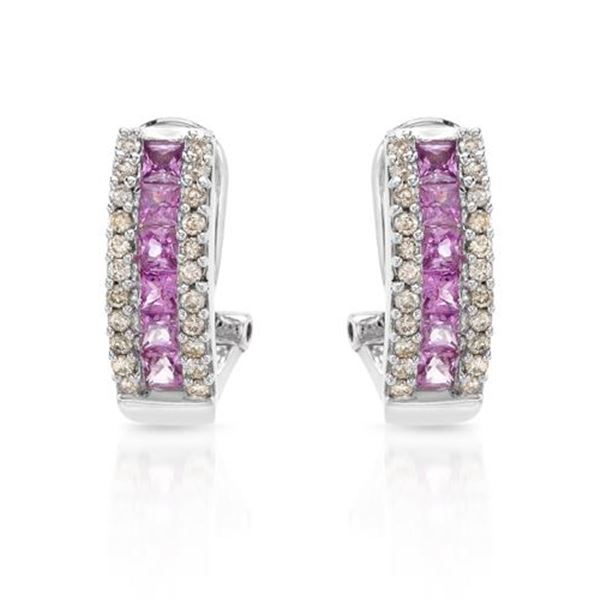 Natural 1.66 CTW Pink Sapphire & Diamond Earrings 14K White Gold - REF-80R3K