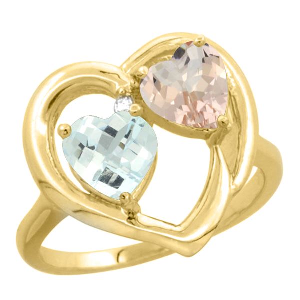 1.91 CTW Diamond, Aquamarine & Morganite Ring 10K Yellow Gold - REF-30K6W