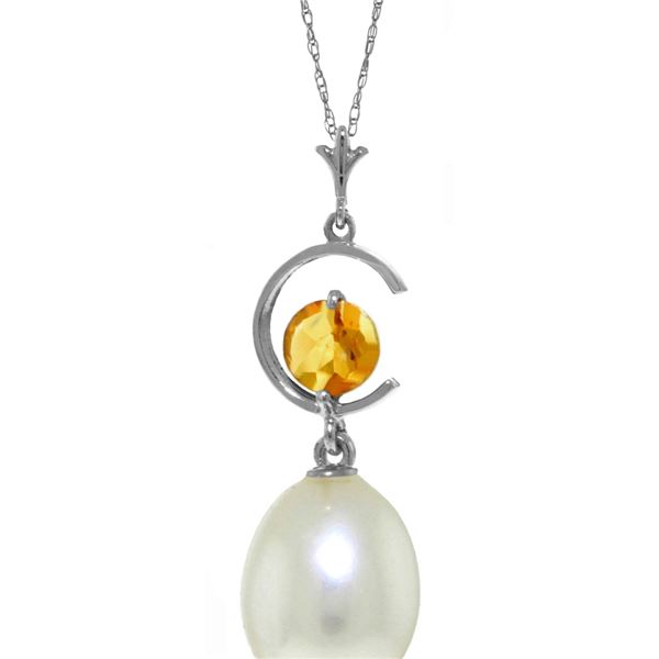 Genuine 4.5 ctw Pearl & Citrine Necklace 14KT White Gold - REF-20X5M