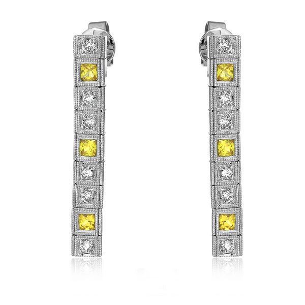 Natural 0.89 CTW Yellow Sapphire & Diamond Earrings 14K White Gold - REF-81Y2N