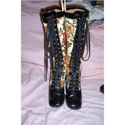 Vintage Tapestry Leather Granny Boots #1744821