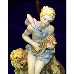 Ceramic Female Lion Lyre Lady Figural Lamp  #1745648