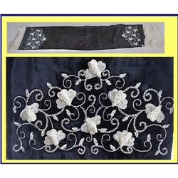 ANTIQUE BLACK VELVET SILK SHAWL BEADS SEQUINS #1745671