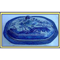 19C STAFFORDSHIRE CHINOISERIE BUTTER / VEG DISH#1745681