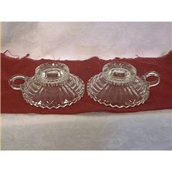 Pair of Glass Candle Holders with Finger Handle#1752696