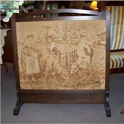 Victorian Oak/Tapestry Fire Screen #1765752