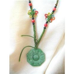 CARVED JADE PEND. NECKLACE on GREEN ROPE #1765804