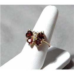 14K Gold Diamond & Heart Garnet Butterfly Ring #1766201