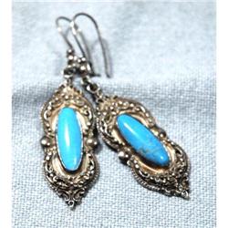 Sterling Silver & Turquoise Earrings Signed  #1766214