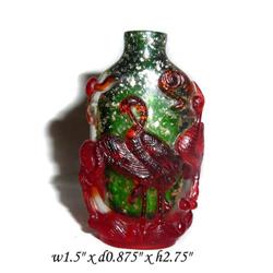 Green Base Red Overlay Cranes Peking Glass #1766345