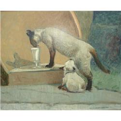 Vivian Milner Akers Oil Painting of Cats, 1960 #1777087
