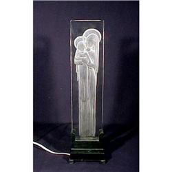 Signed R Lalique Glass Lamp Virgin & Child #1777793