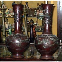 PAIR Japanese bronze vases signed #1778021