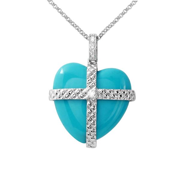 Natural 11.85 CTW Turquoise & Diamond Necklace 14K White Gold - REF-36W9H