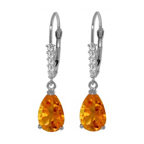 Genuine 3.15 ctw Citrine & Diamond Earrings 14KT White Gold - REF-44K3V