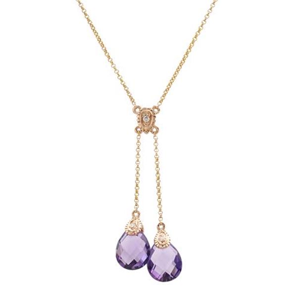 Natural 4.60 CTW Amethyst & Diamond Necklace 14K Rose Gold - REF-38N7Y