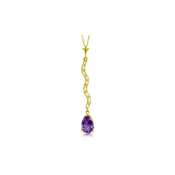 Genuine 1.79 ctw Amethyst & Diamond Necklace 14KT Yellow Gold - REF-34A6K