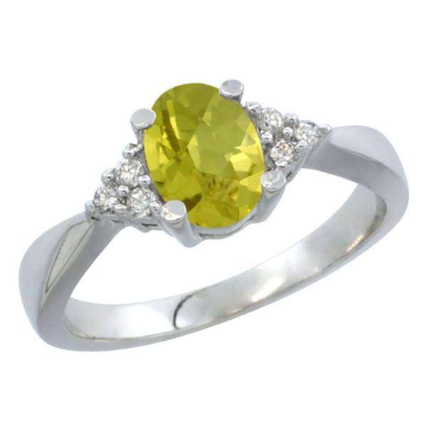 1.06 CTW Lemon Quartz & Diamond Ring 10K White Gold - REF-28A3X