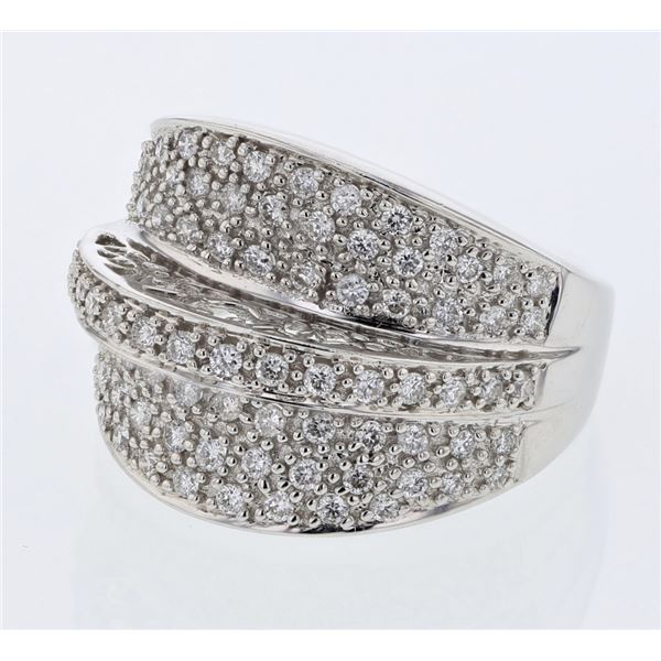 Natural 0.90 CTW Diamond Ring 18K White Gold - REF-186W3H